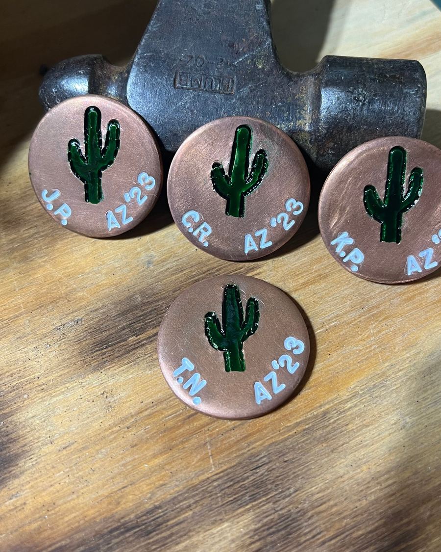 Copper cactus markers with initials and AZ '23